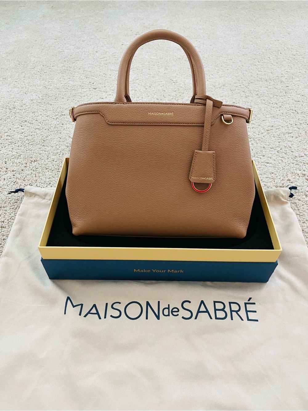 MAISON de SABRÉ Taupe Leather Satchel with Top Handles